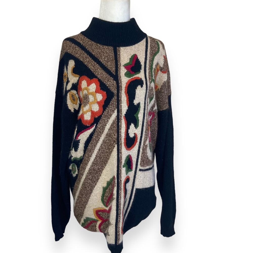 Vintage Santoria Silk Angora Rabbit Hair Blend Sweater Floral Paisley Stripe